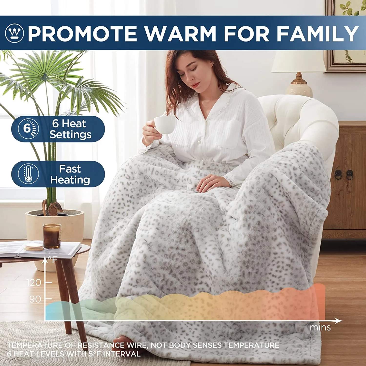 Electric Heated Blanket Luxurious Faux Fur Reverse to Flannel Grey Leopard